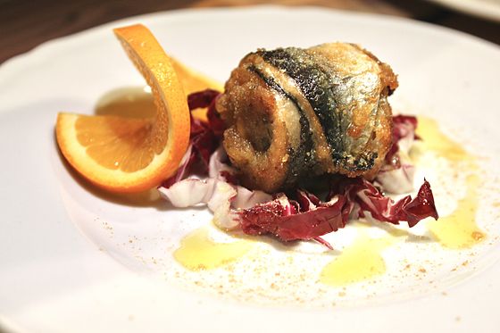 Beccafico of Pacific saury and orange